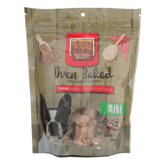 Snack para perro Natural Select: Oven baked mini sabor a carne 200gr