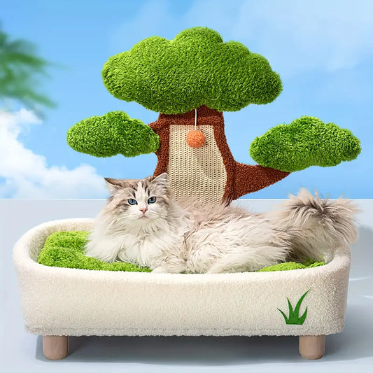 Cama con rascador de cuerda bonsai para gatos