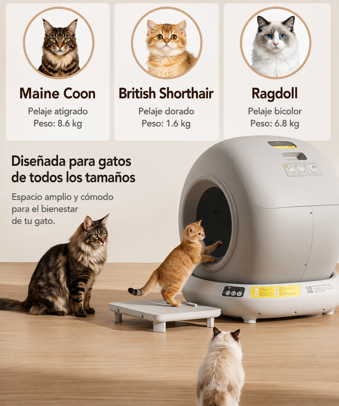 Arenero cerrado automático para gatos