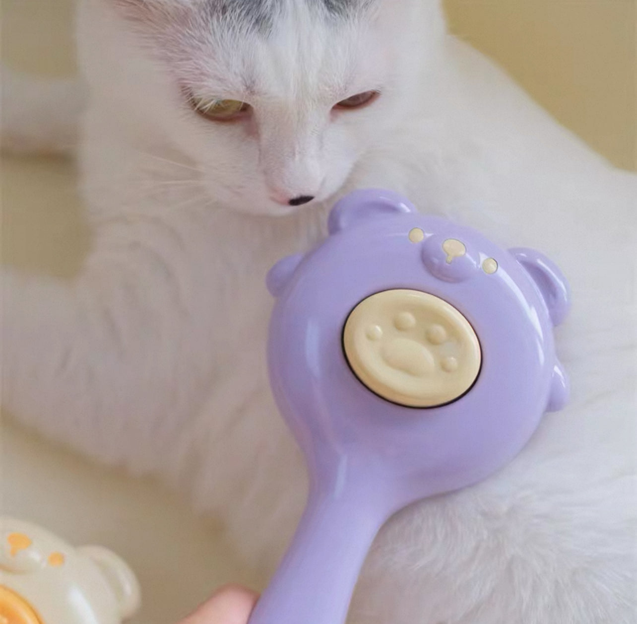Cepillo para mascotas estilo osito con botón de autolimpieza