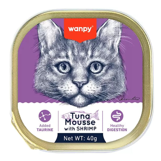 Snacks para Gatos Wanpy: Tuna Mousse con Camarones 40g