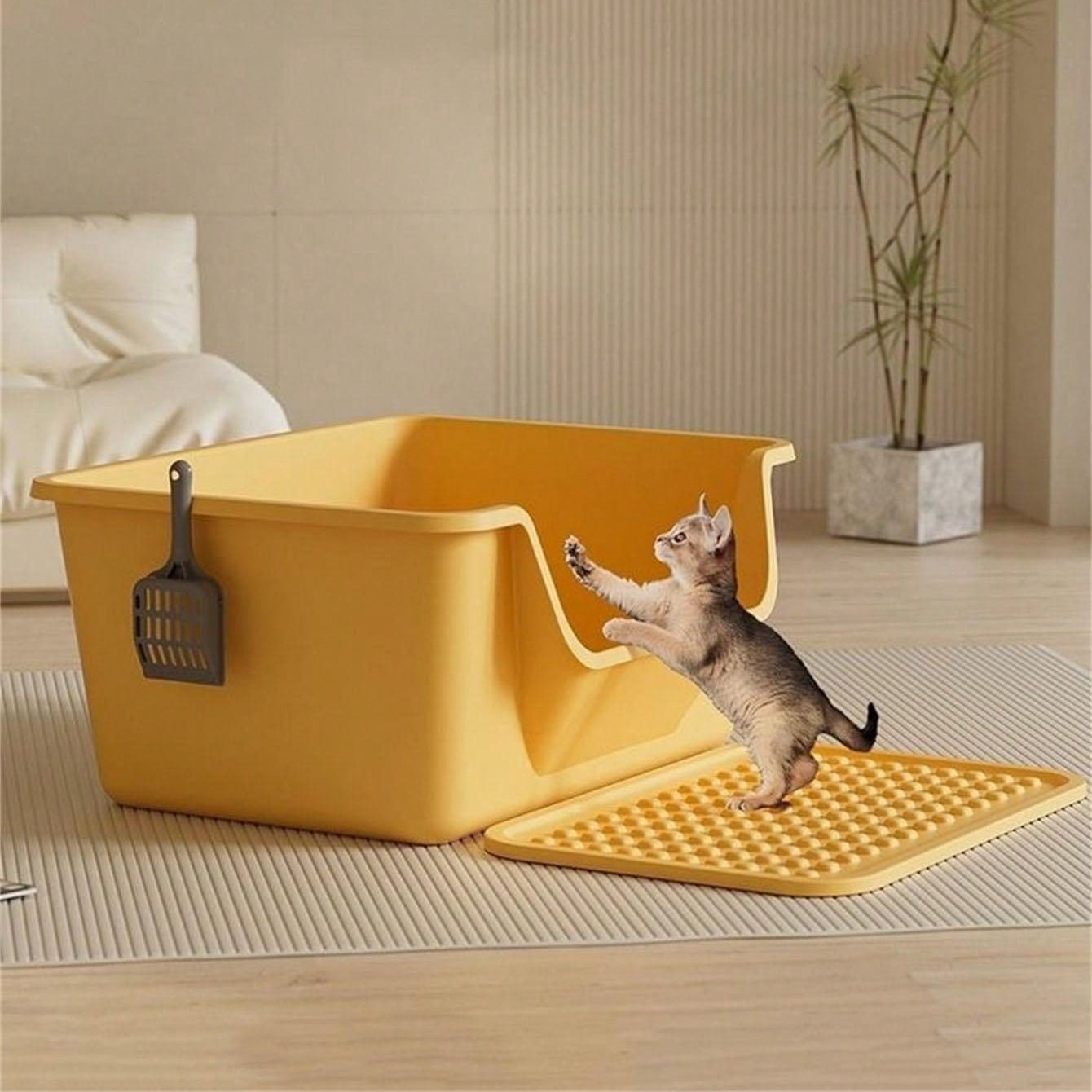 Arenero abierto para gatos con bandeja recogedora