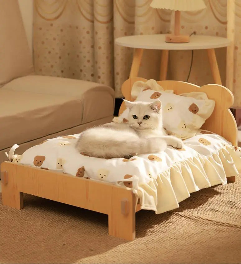 Cama mini con base de madera para mascotas pequeñas