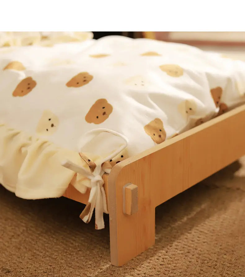 Cama mini con base de madera para mascotas pequeñas