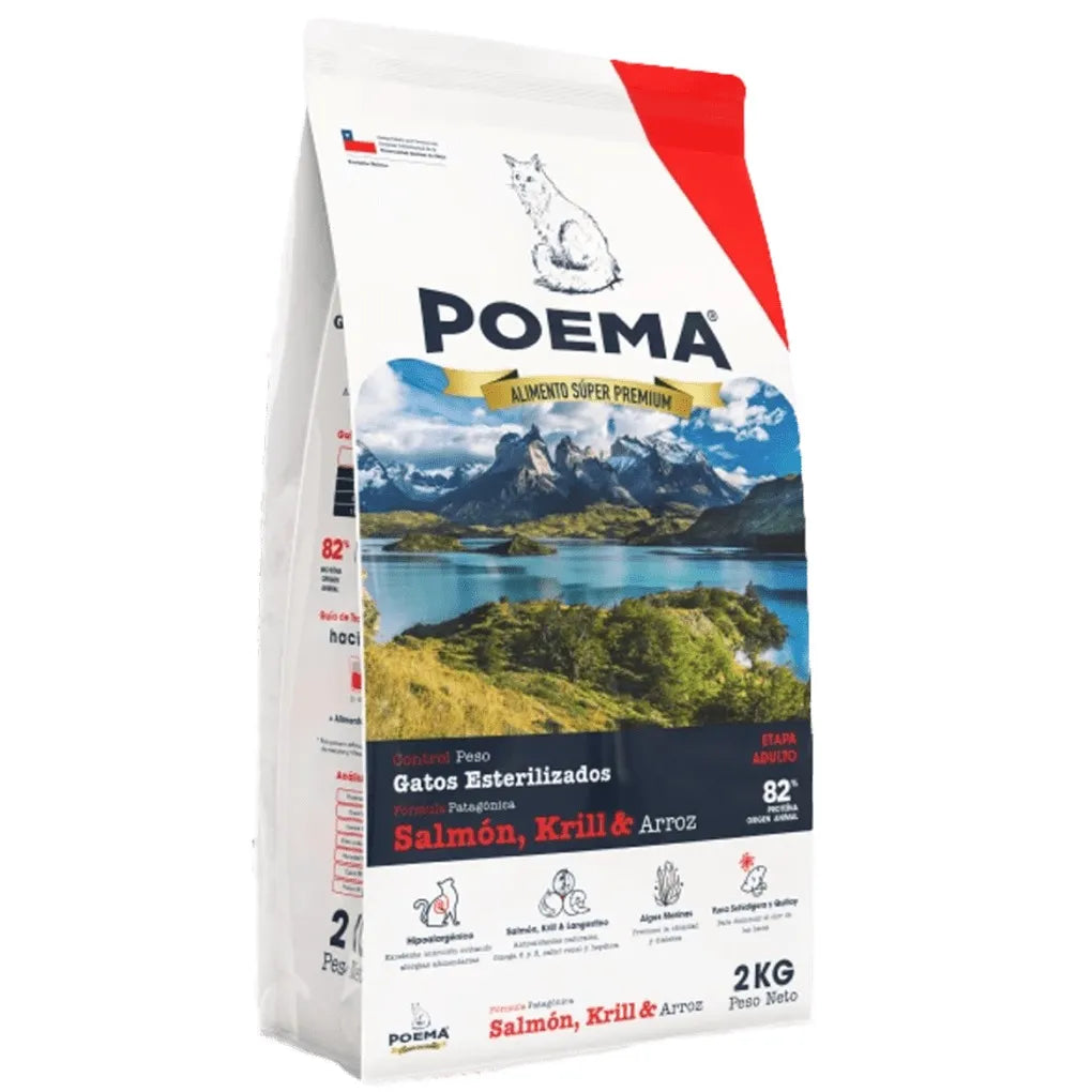 Comida Para Gato, Super Premium Poema: Adulto Esterilizado Salmón, krill y Arroz Control de Peso 2KG