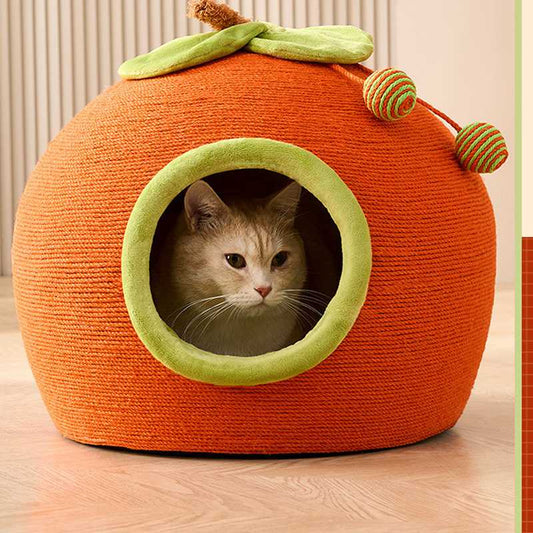 Rascador de cuerda estilo casita naranja