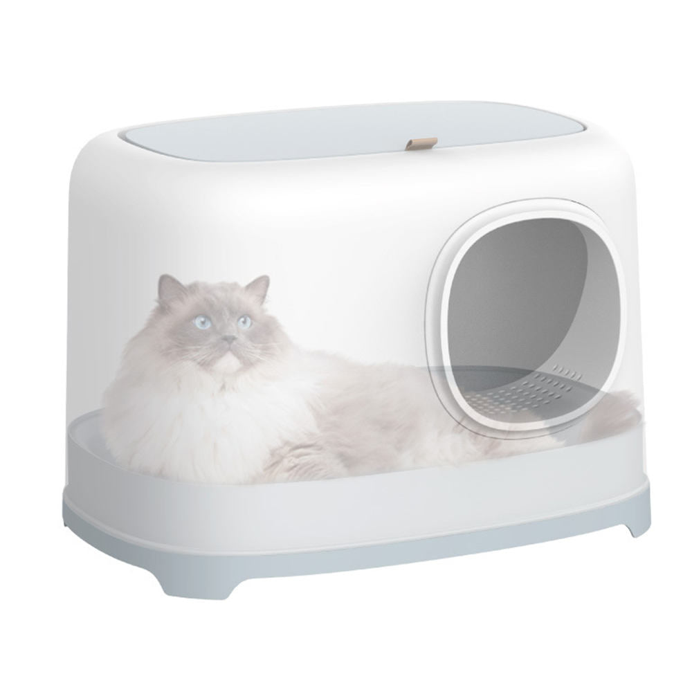 Arenero totalmente cerrado grande blanco con gris para gatos 50*39cm