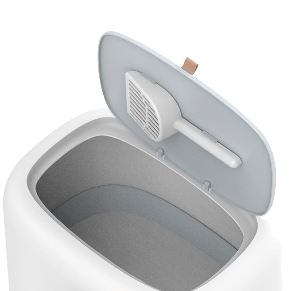 Arenero totalmente cerrado grande blanco con gris para gatos 50*39cm