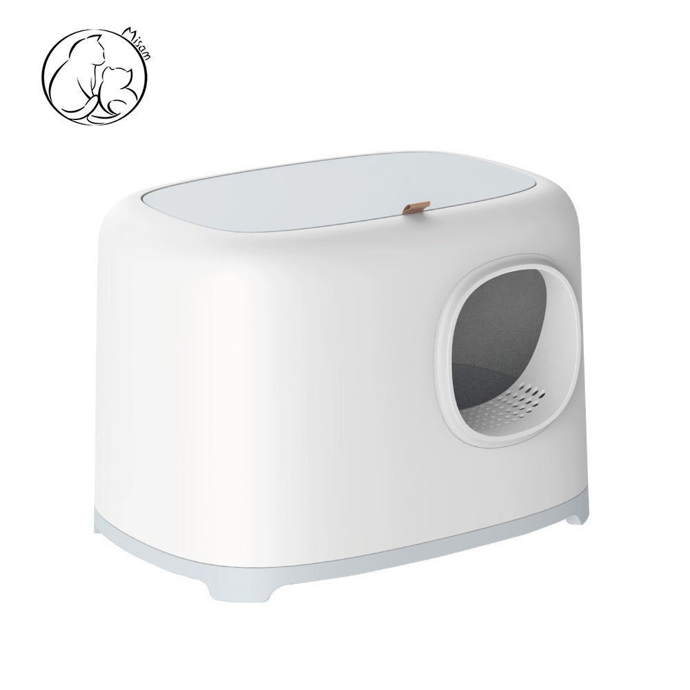 Arenero totalmente cerrado grande blanco con gris para gatos 50*39cm