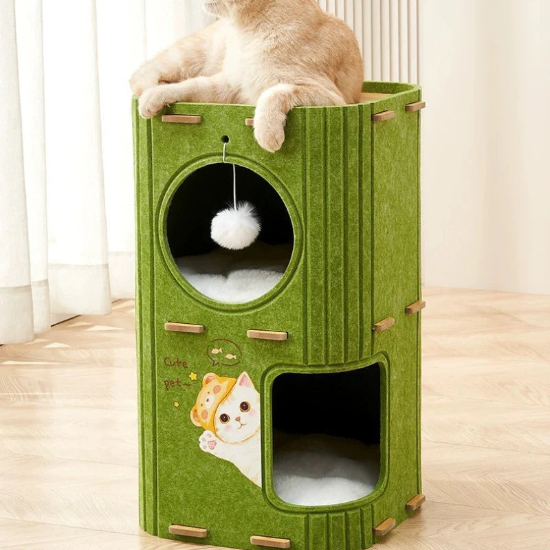 Torre de dos niveles tipo árbol para gatos cerrada 60cm alto