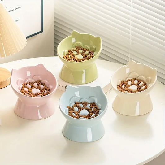 Plato elevado lento de cerámica para gatos #3