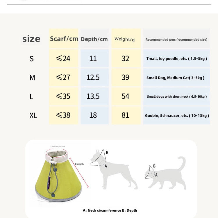 Cono isabelino de tela impermeable para mascotas