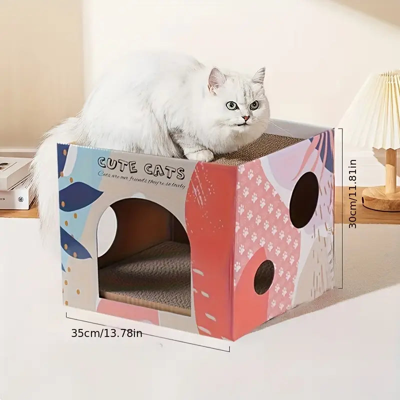 Casa de cartón rascador para gato