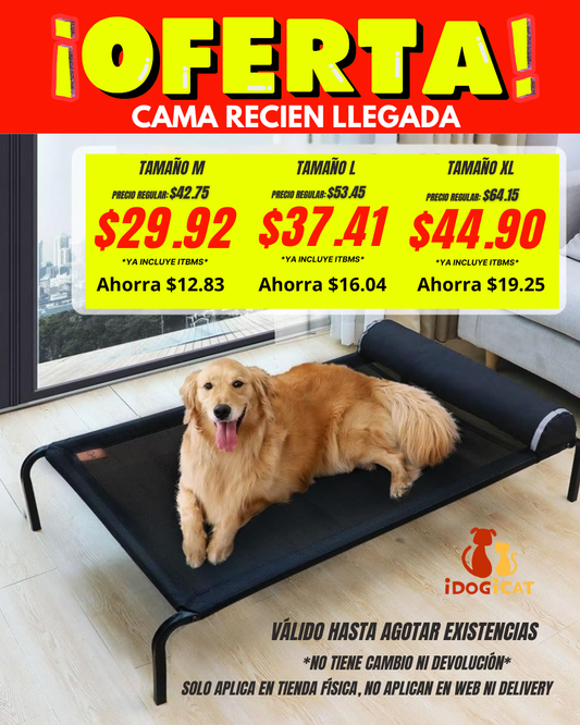 Cama elevada negra transpirable con almohada