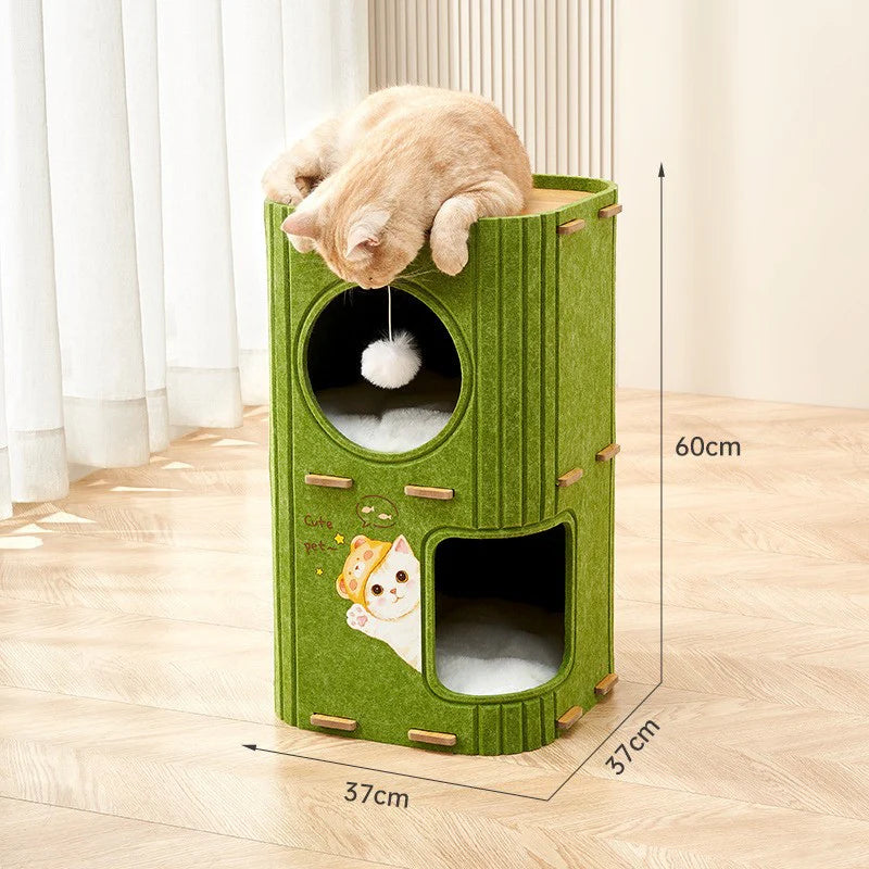 Torre de dos niveles tipo árbol para gatos cerrada 60cm alto