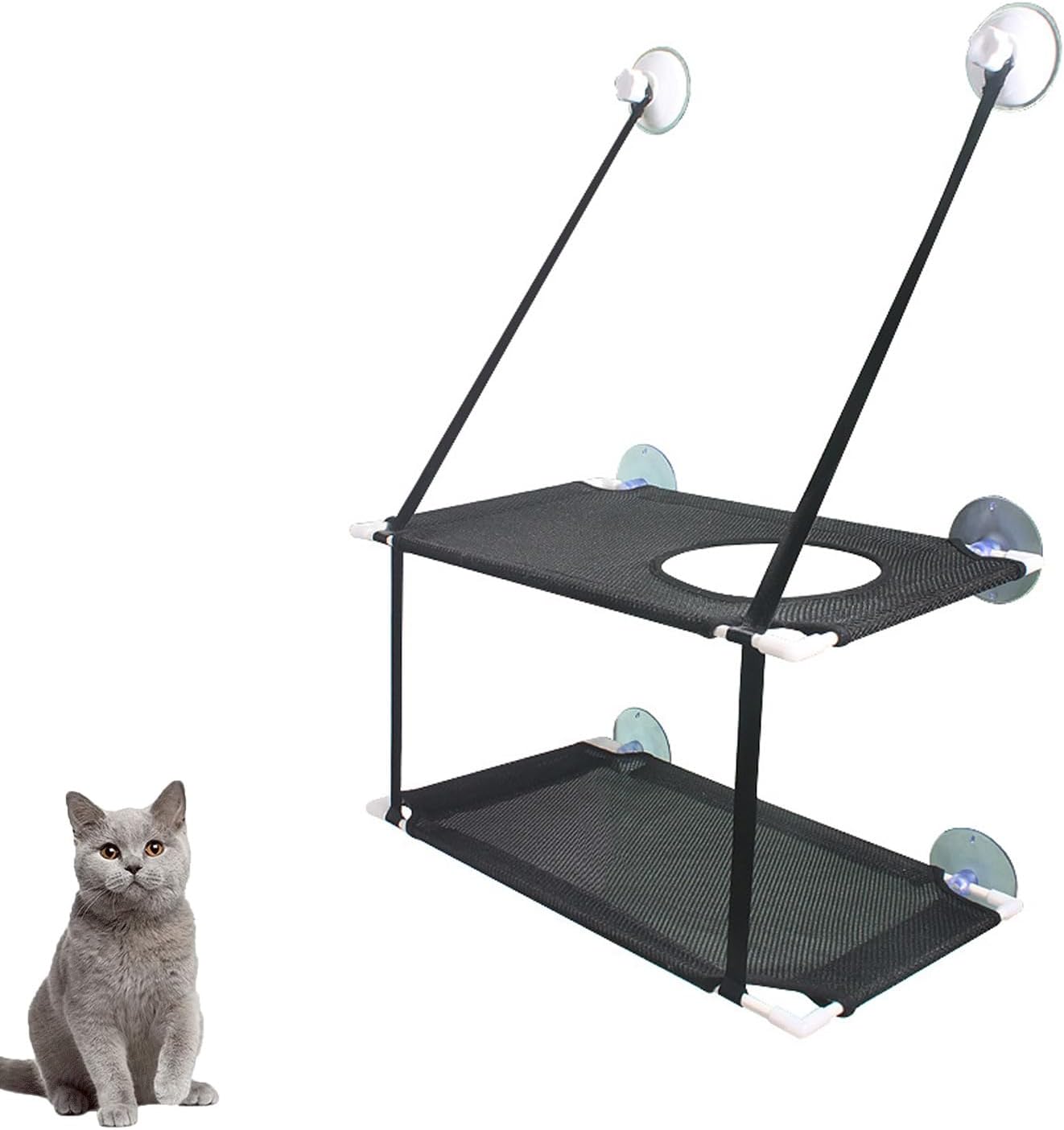 Hamaca grande de doble capa para gatos para ventana