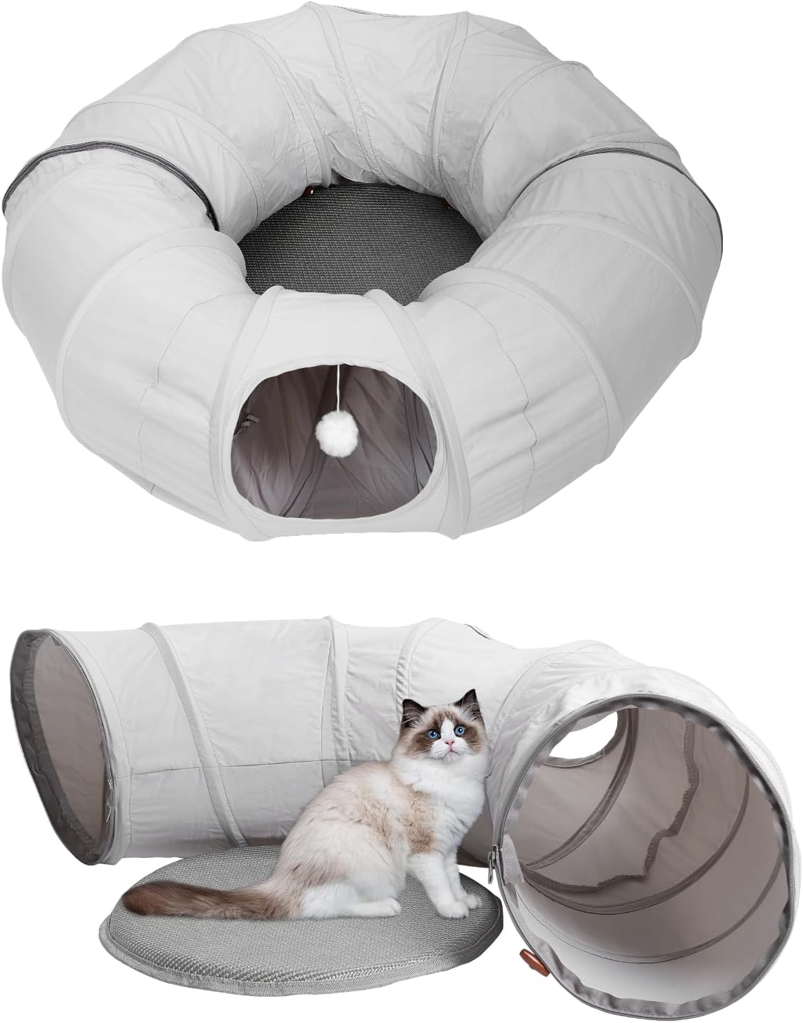 Túnel plegable redondo para gato con cama
