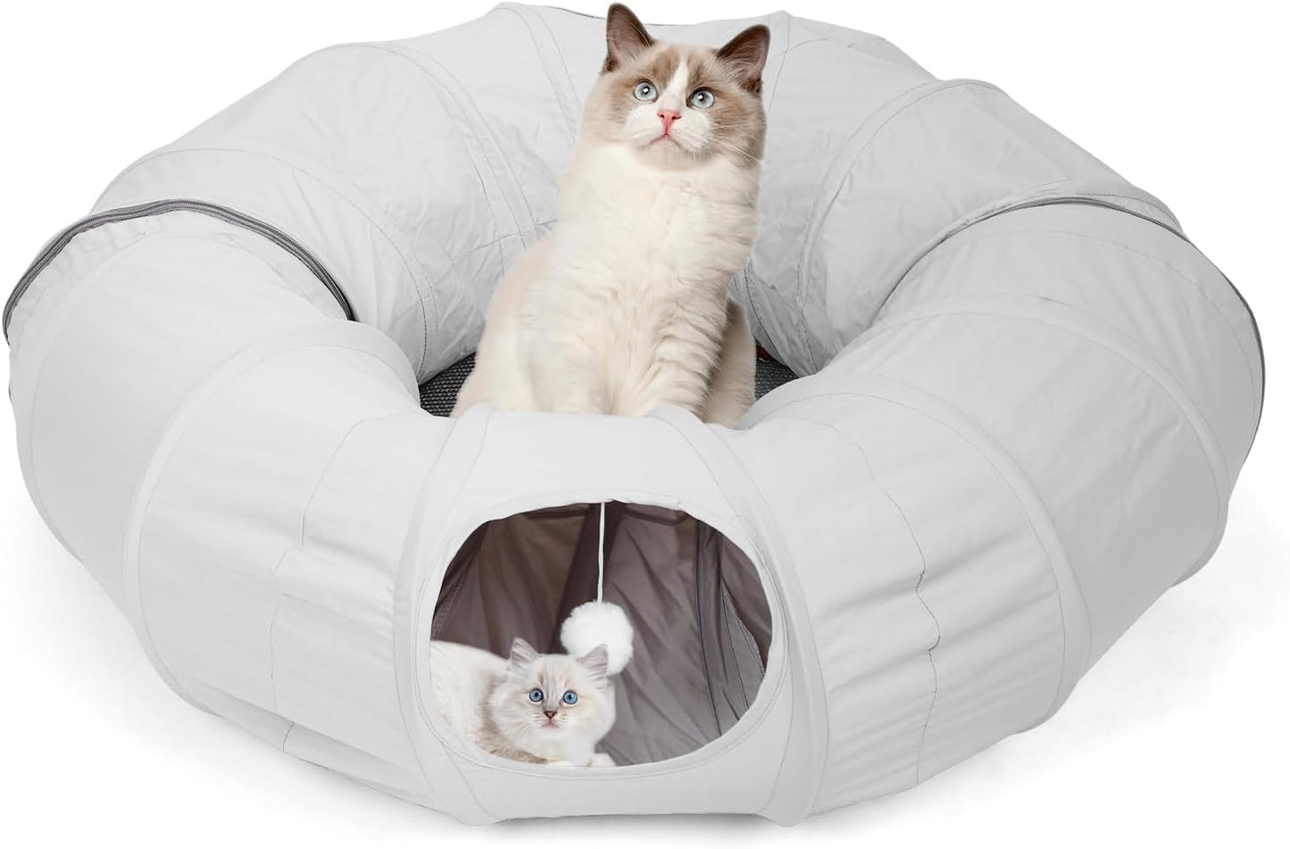 Túnel plegable redondo para gato con cama