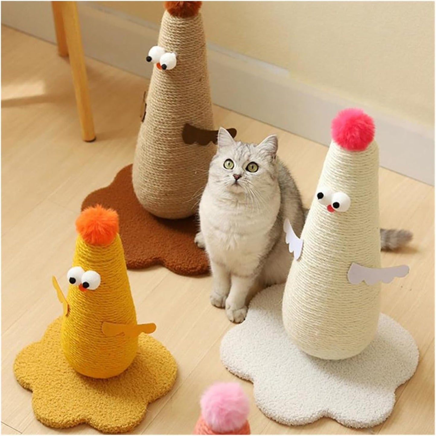 Rascador poste de cuerda modelo pollitos para gatos
