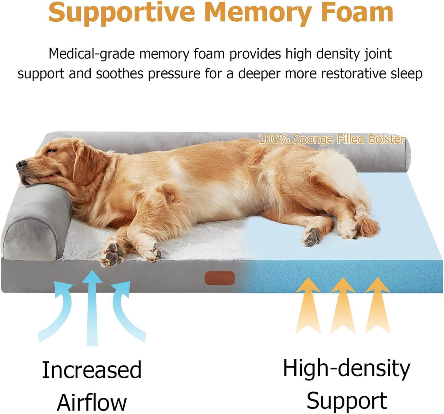 Cama ortopédica en forma de L para perros de espuma viscoelástica