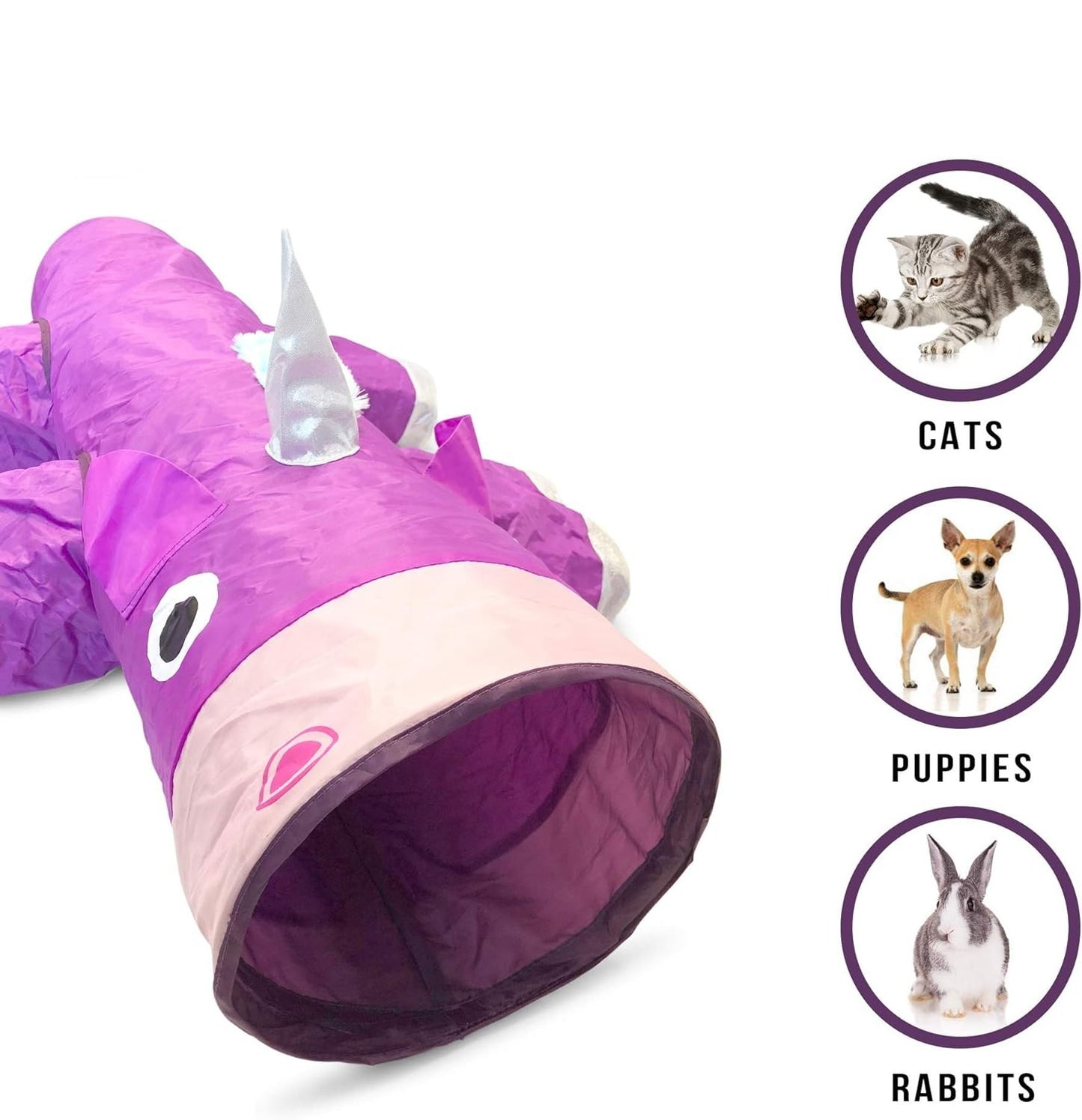 Túnel interactivo con diseño de unicornio para gato