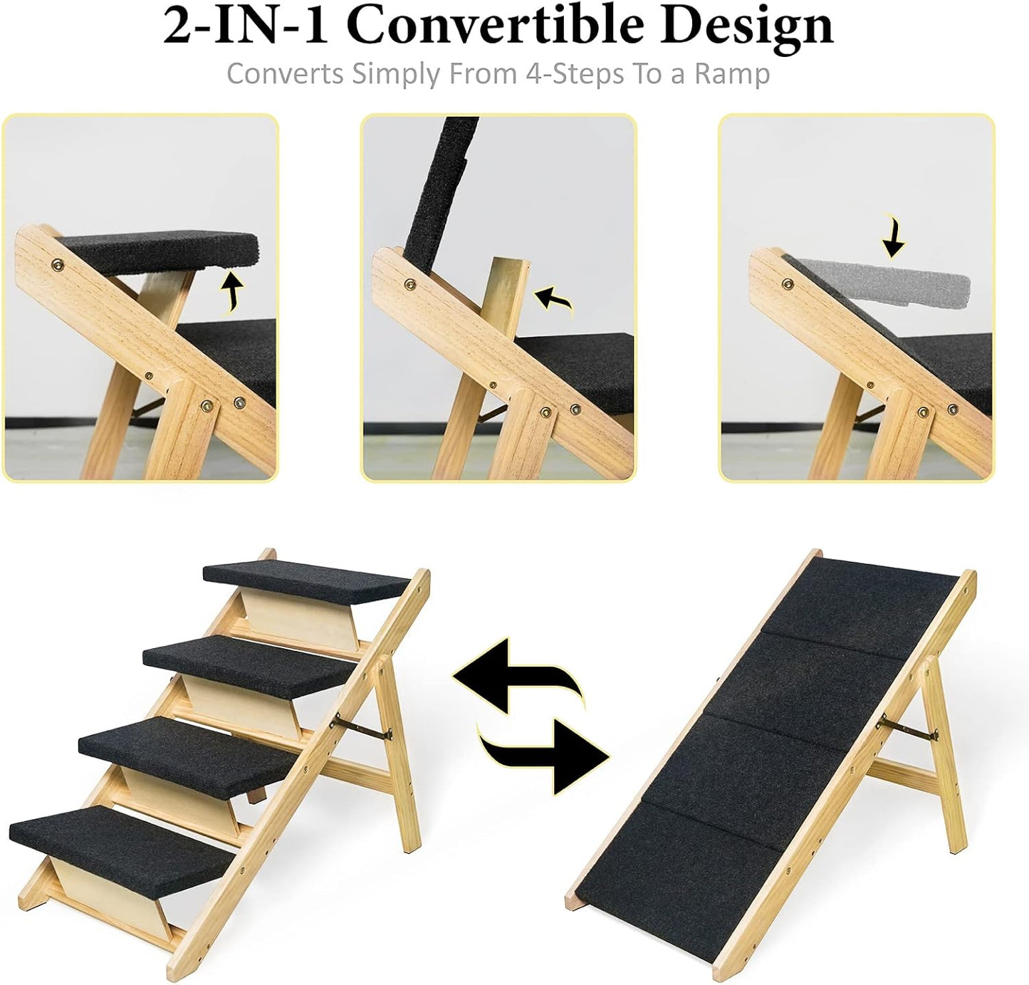 Escaleras con escalones plegables de madera para mascotas