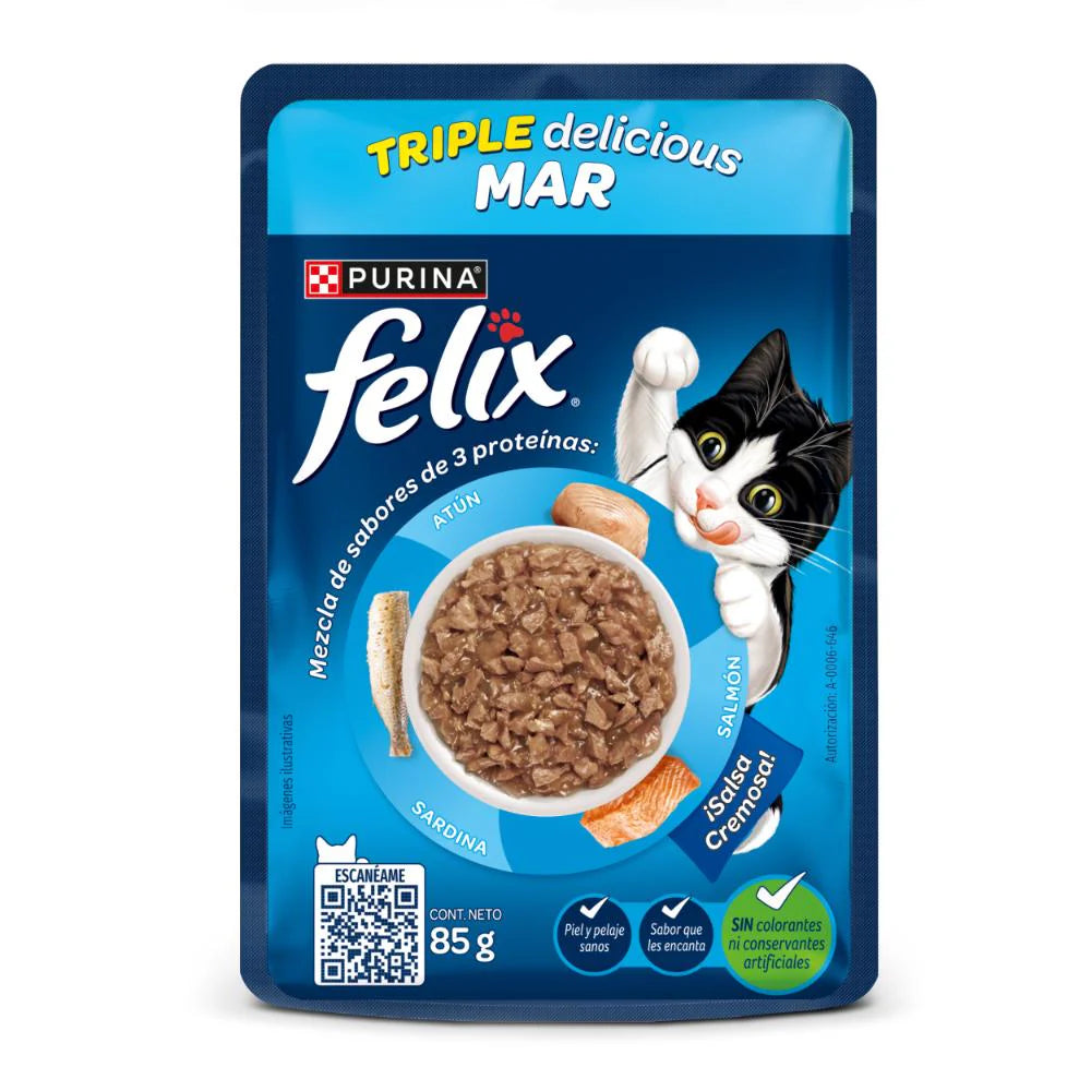 Comida Húmeda para Gato Purina: Felix, Sobre, Triple Mar 85gr