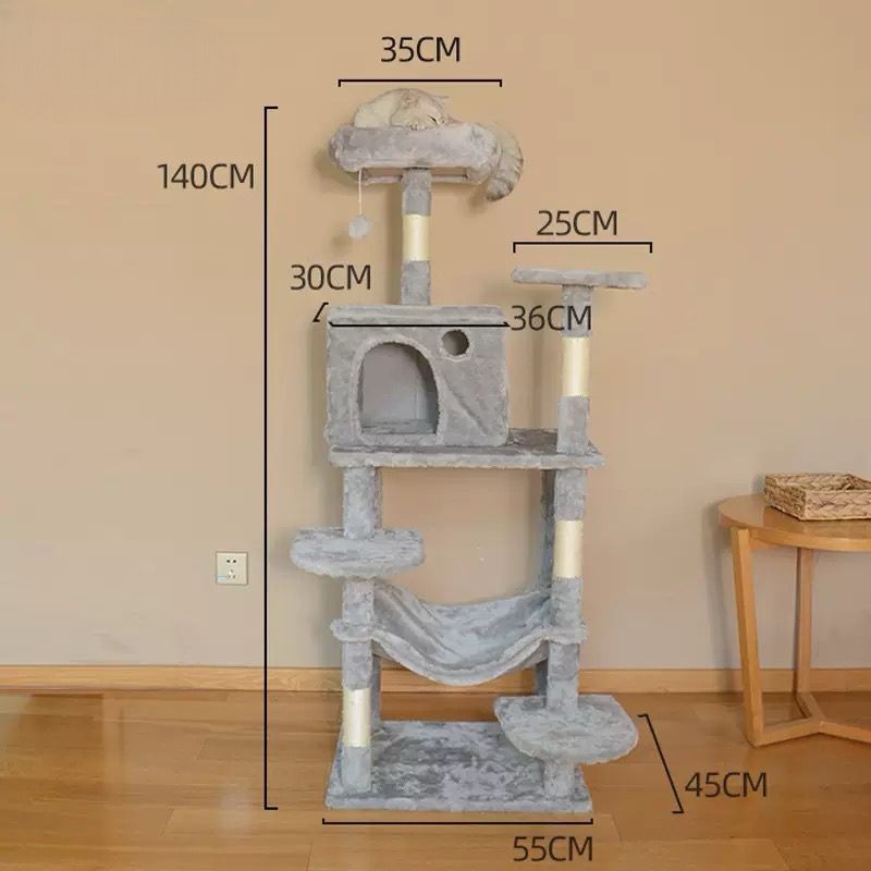 Torre rascador mediana para gato, 140cm de altura