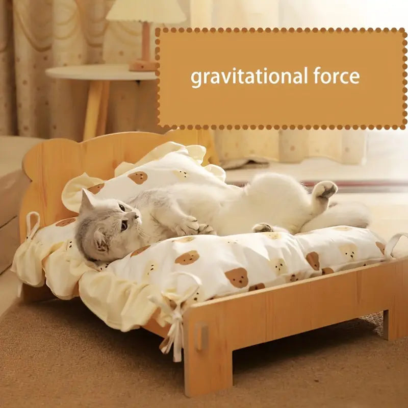 Cama mini con base de madera para mascotas pequeñas