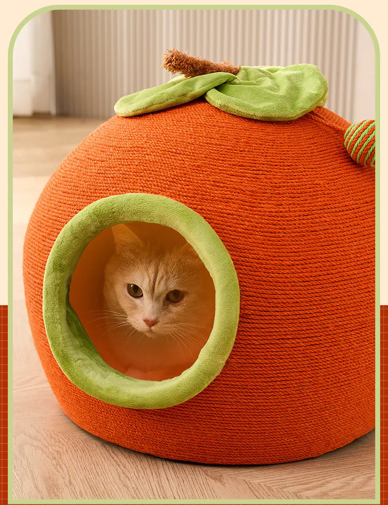 Rascador de cuerda estilo casita naranja