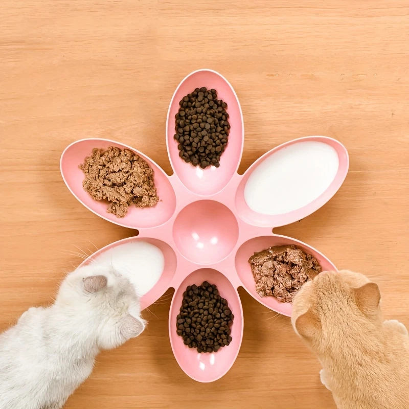 Plato 6 en 1 estilo flor para mascotas