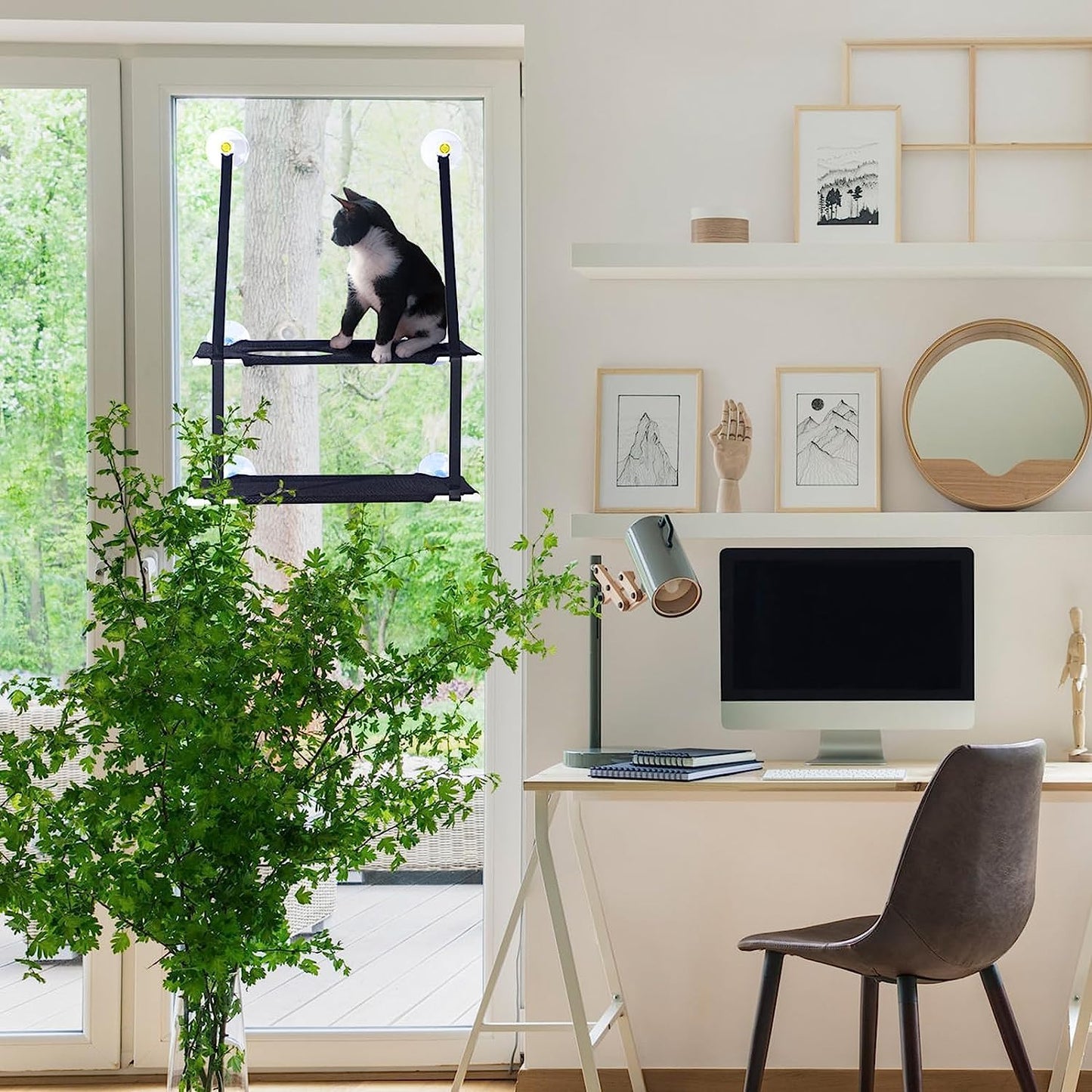 Hamaca grande de doble capa para gatos para ventana
