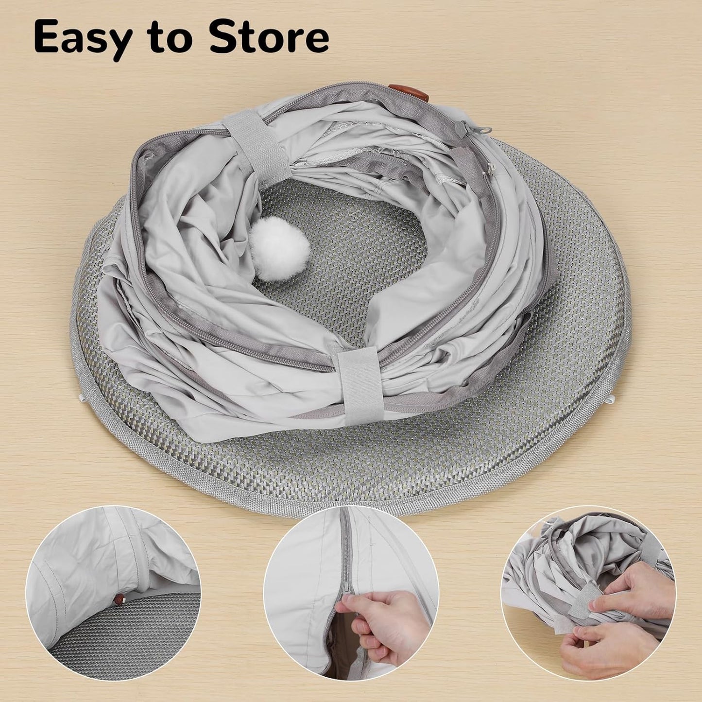 Túnel plegable redondo para gato con cama
