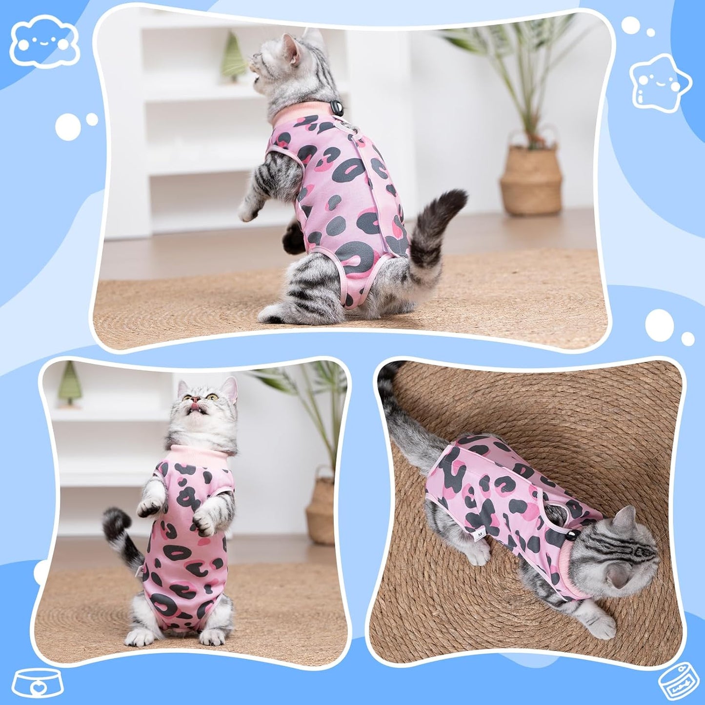 Traje postoperatorio para gatos #T39 estampado leopardo