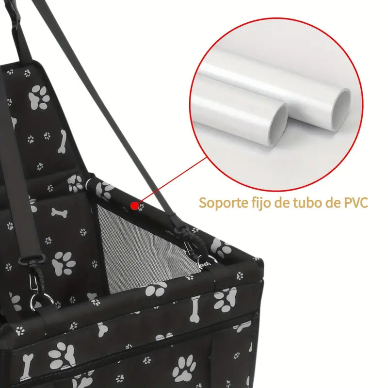 Asiento de carro para mascotas con huellitas