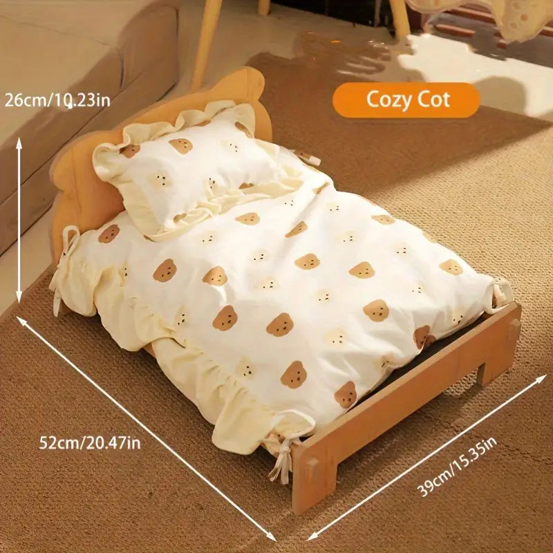 Cama mini con base de madera para mascotas pequeñas