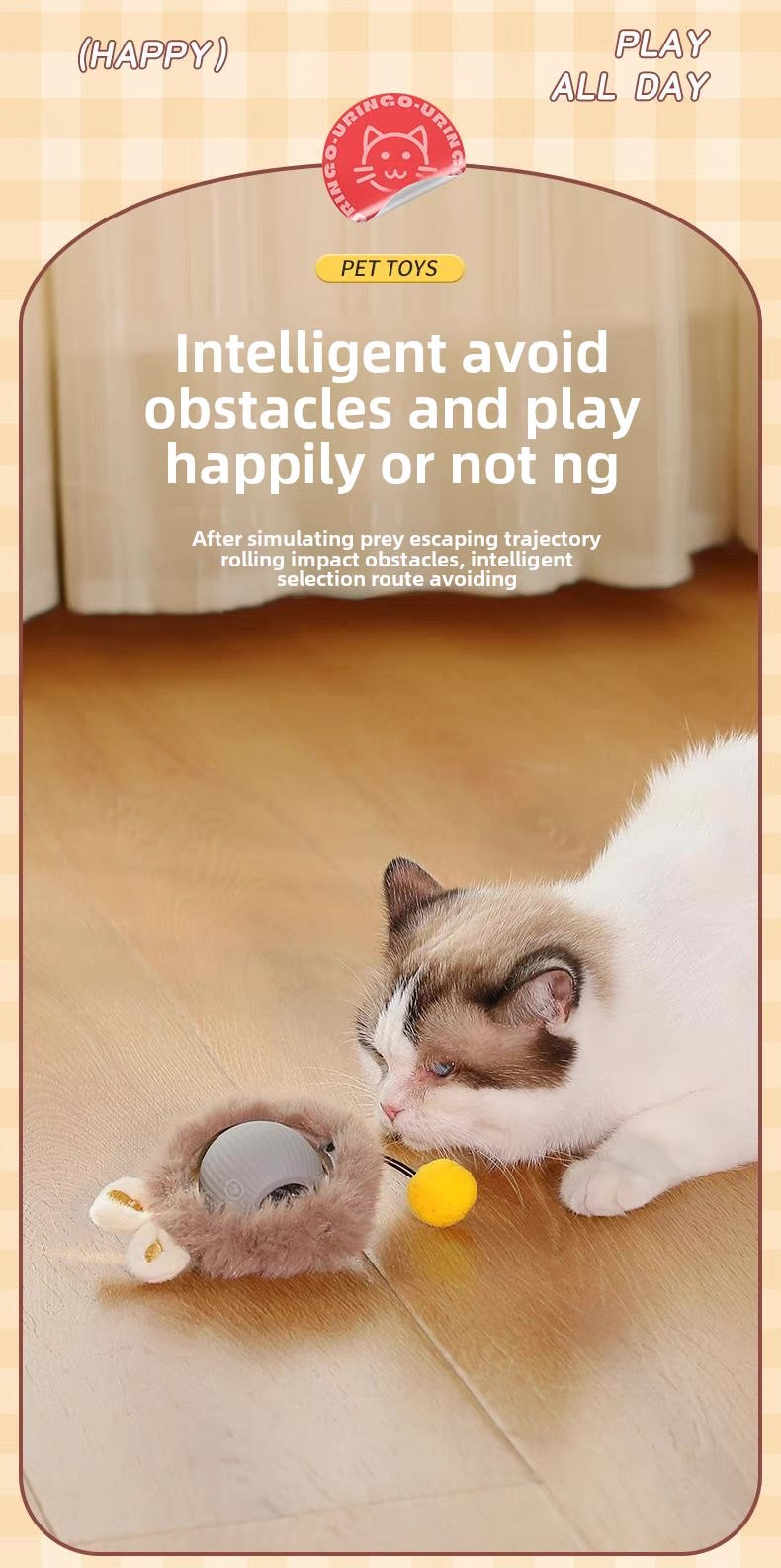 Juguete interactivo para gatos rodante con sensor de movimiento