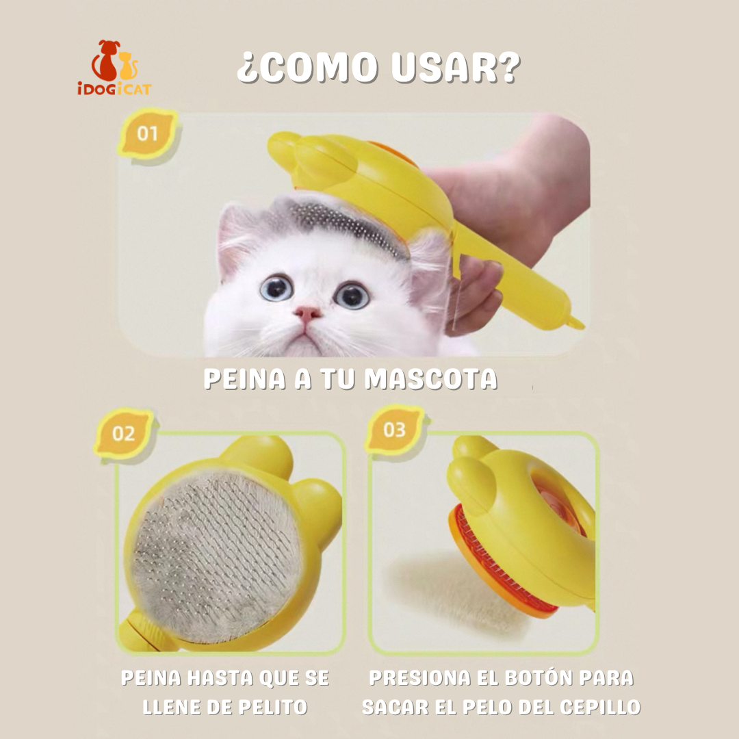 Cepillo para mascotas estilo conejo con botón de autolimpieza