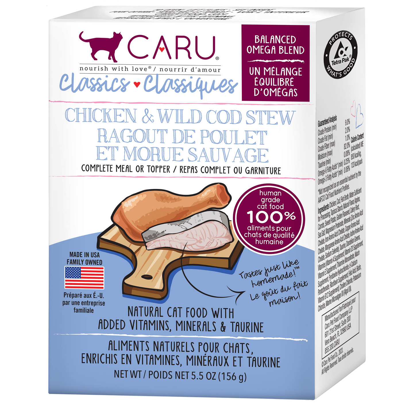 Snacks para Gato Caru: Estofado de pollo y bacalao salvaje 156gr
