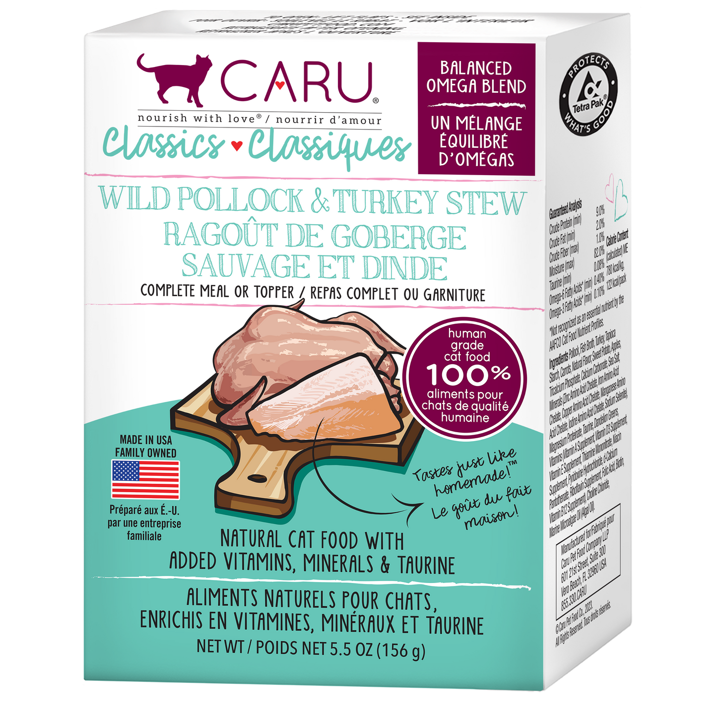 Snacks para Gato Caru: Estofado de abadejo salvaje y pavo 156GR