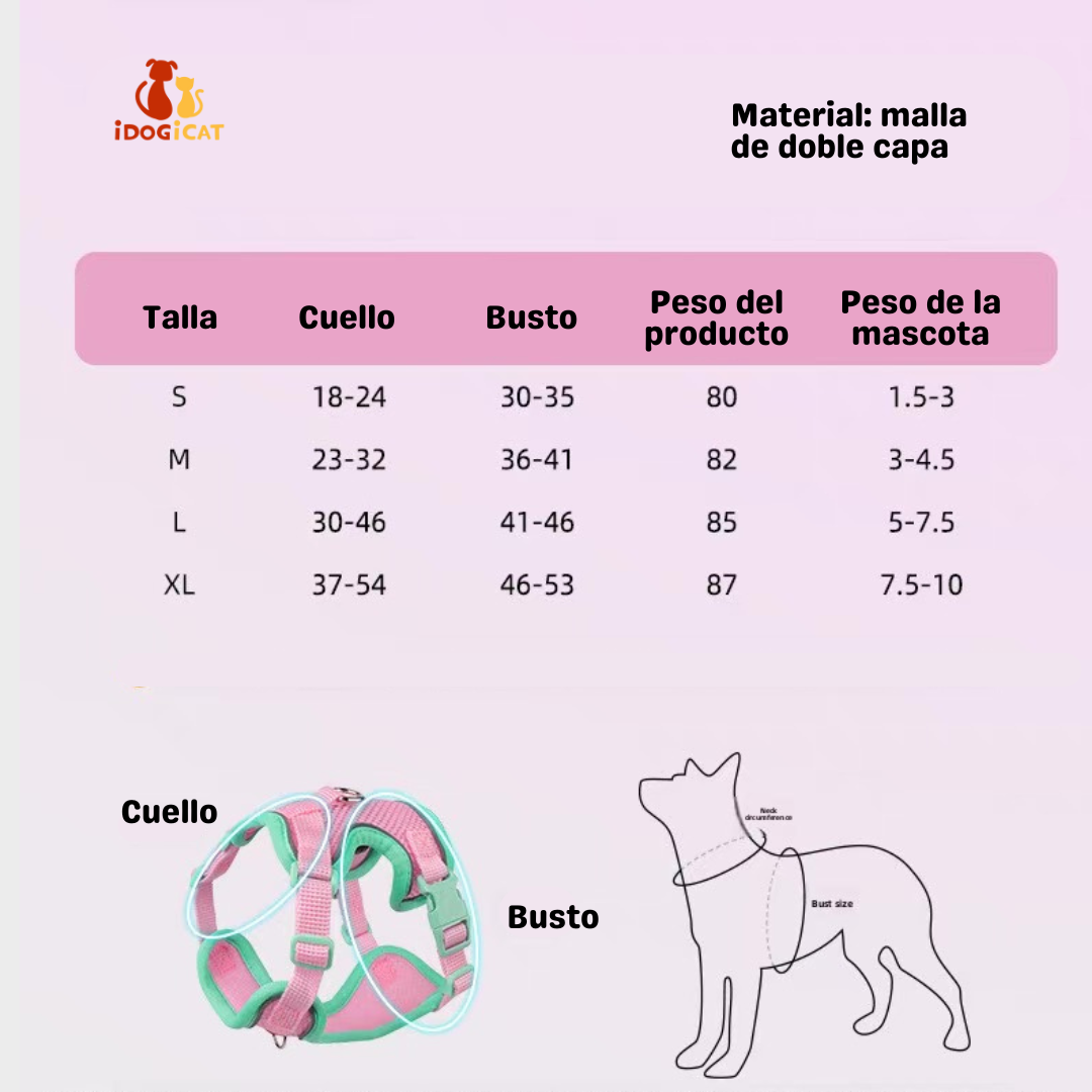 Pechera anti escape reflectiva para gatos