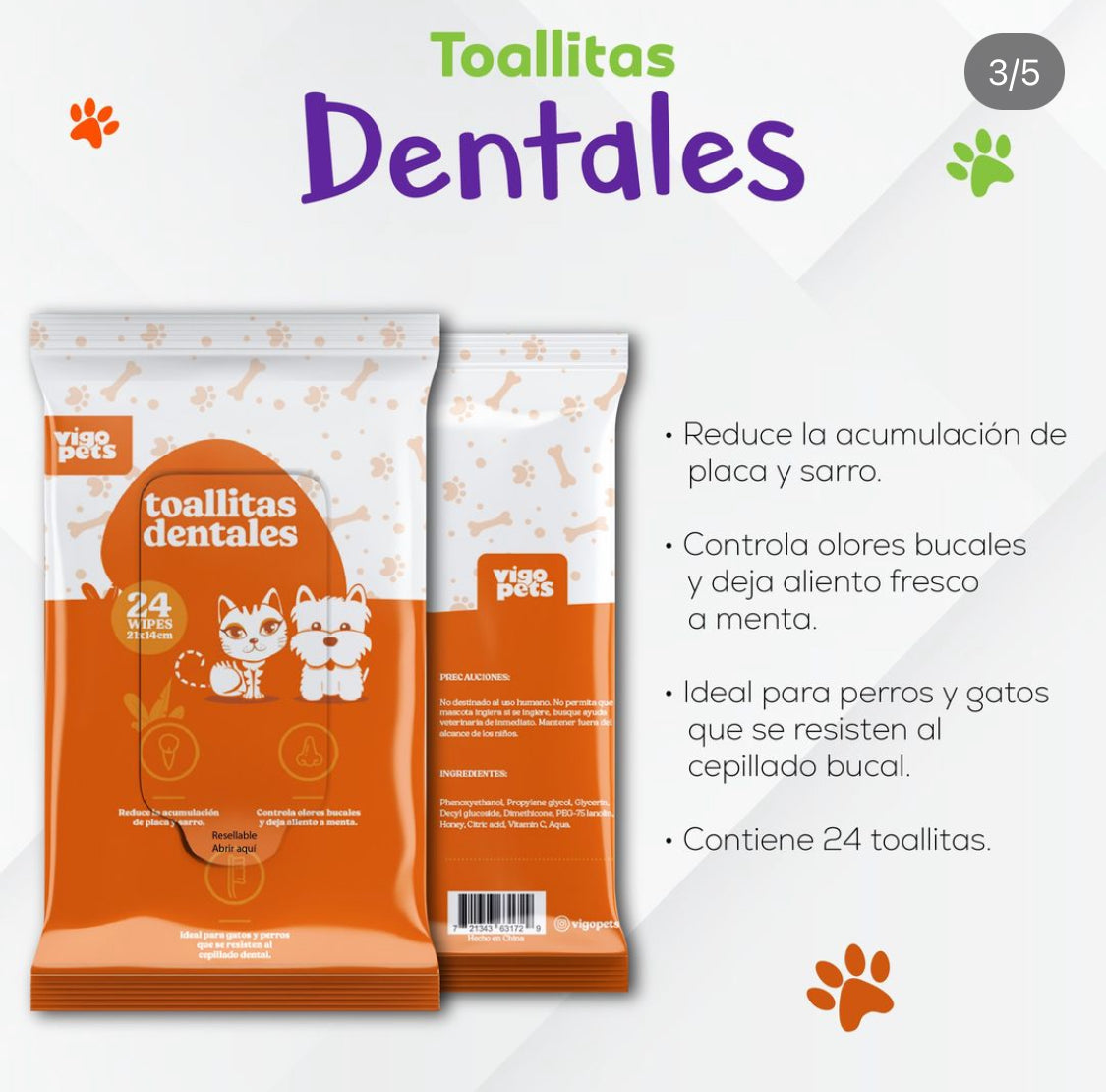 Toallitas dentales para mascotas 24unidades