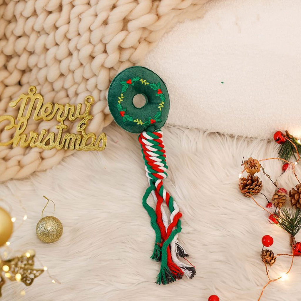 Juguetes de peluche navideños para masticar con forma de cuerda para perros