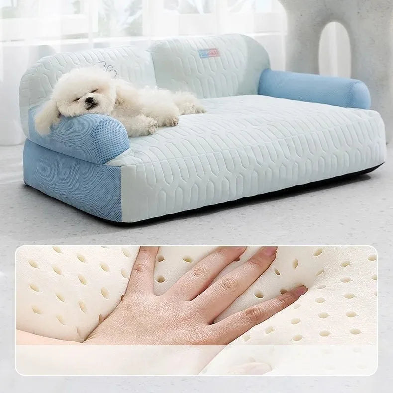 Sofá acolchonado lavable para mascotas celeste