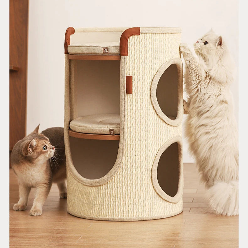 Torre de dos niveles para gatos de sisal