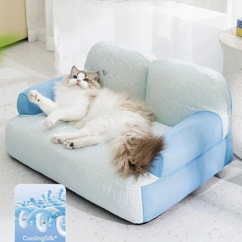 Sofá acolchonado lavable para mascotas celeste