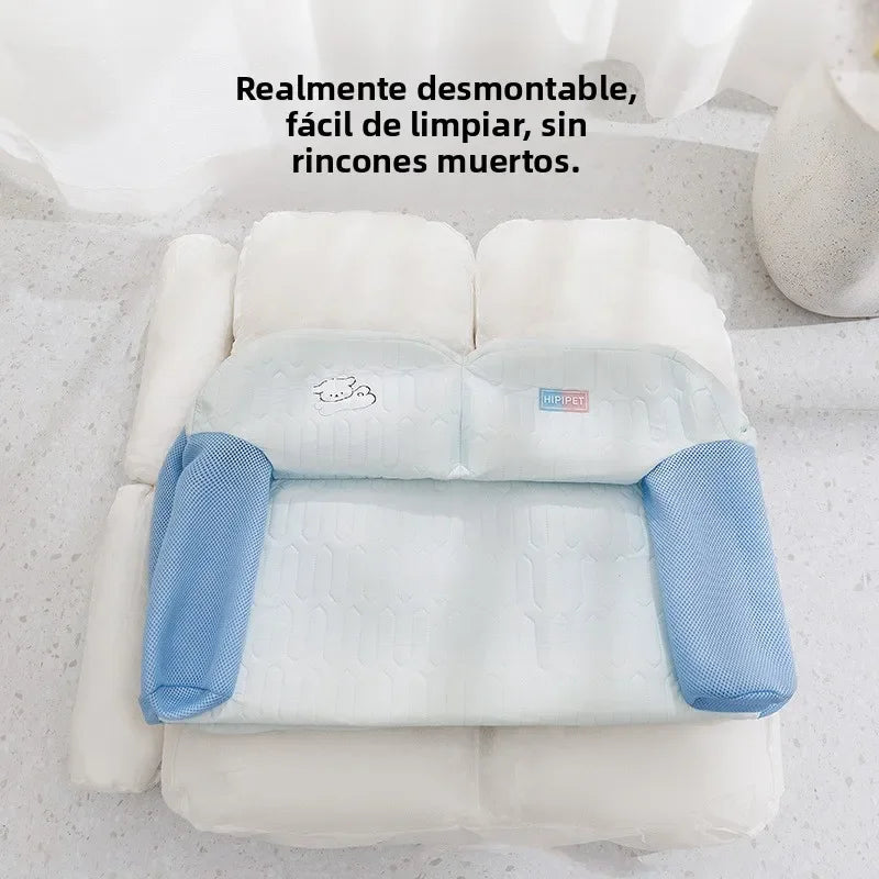 Sofá acolchonado lavable para mascotas celeste