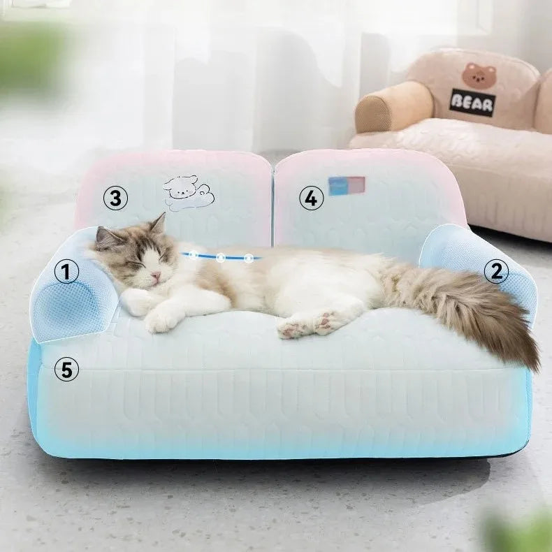 Sofá acolchonado lavable para mascotas celeste