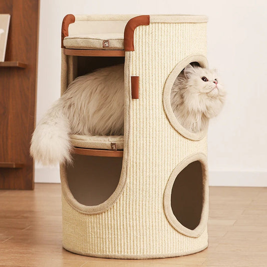 Torre de dos niveles para gatos de sisal