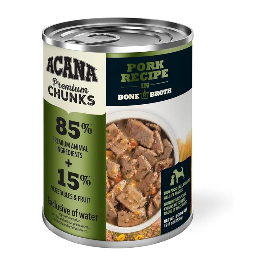 Comida Húmeda para Perro Acana: Lata, Receta de Trozos Premium de Cerdo en Caldo de Hueso 368gr